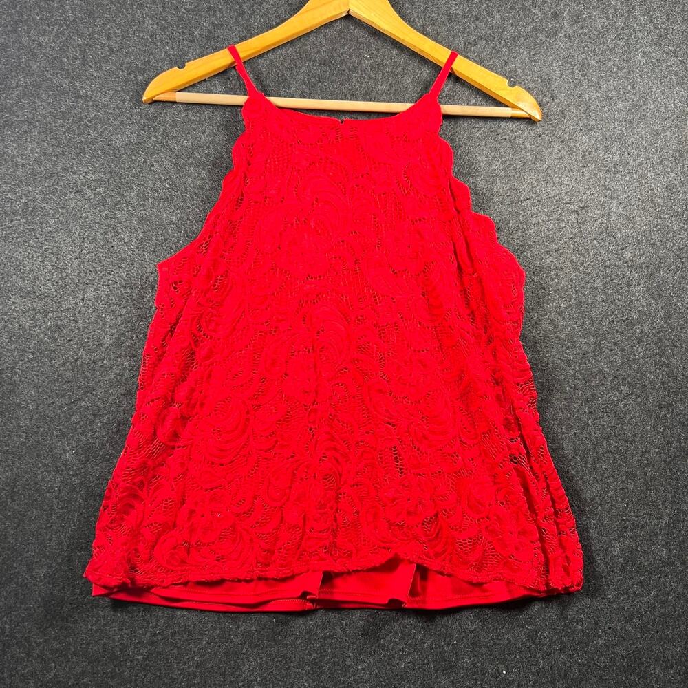 BCX Lace Red Sleeveless Stretch Tank Top Size M